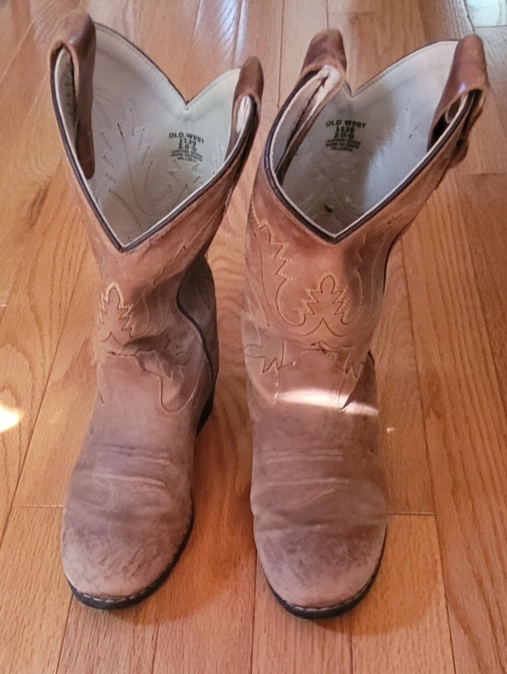 Old West Tan/Brown Girl's Western Heeled Boots Size 2